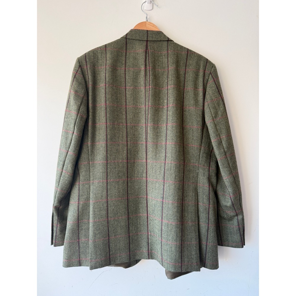 Samuel Windsor Mens 48R Green Herringbone Wool Windowpane Blazer Jacket J9W11B - Picture 2 of 16